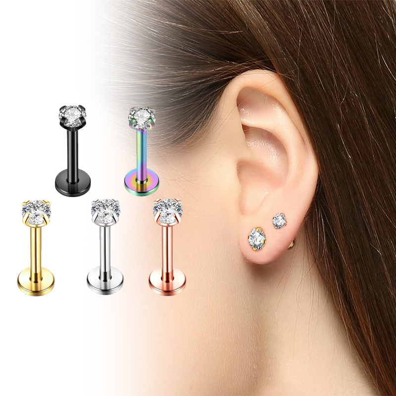 Body Jewelry Cartilage Earrings - 16G Titanium Internally Threaded Flat Back