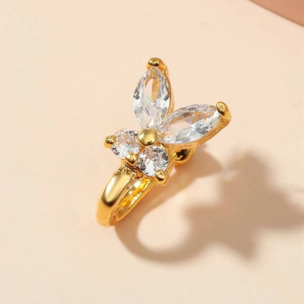 Body Jewelry Ear Piercing - Rhinestone Butterfly Nose Ring Zircon Copper