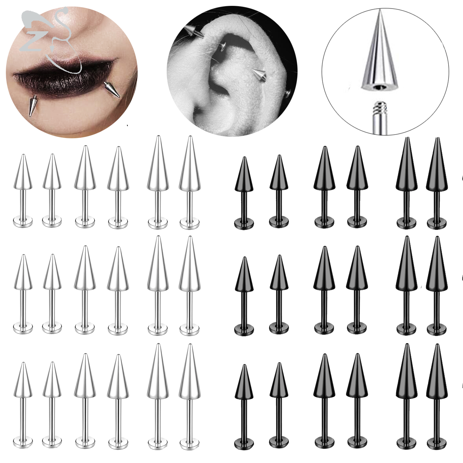 Zs Body Jewelry - ZS 3pcs/lot 16g Cone Spike Labret
