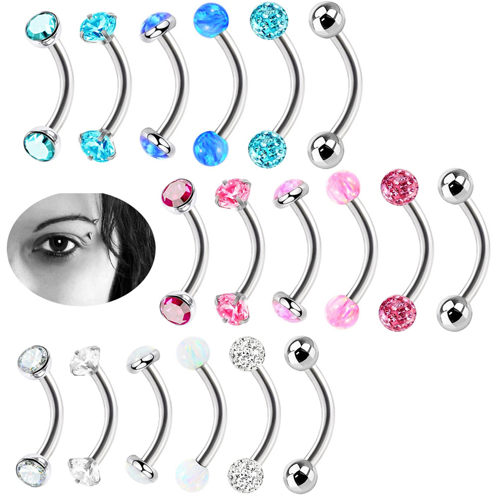 Body Jewelry Metal Types - 6pc 16g Mixed Type Opal Crystal
