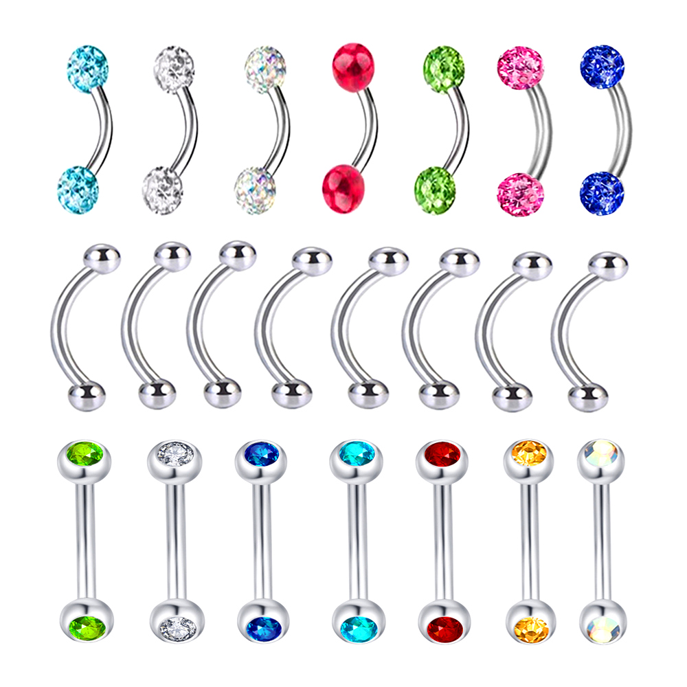 Body Jewelry Metal Types - 6X Mixed Type 3mm Crystal Eyebrow