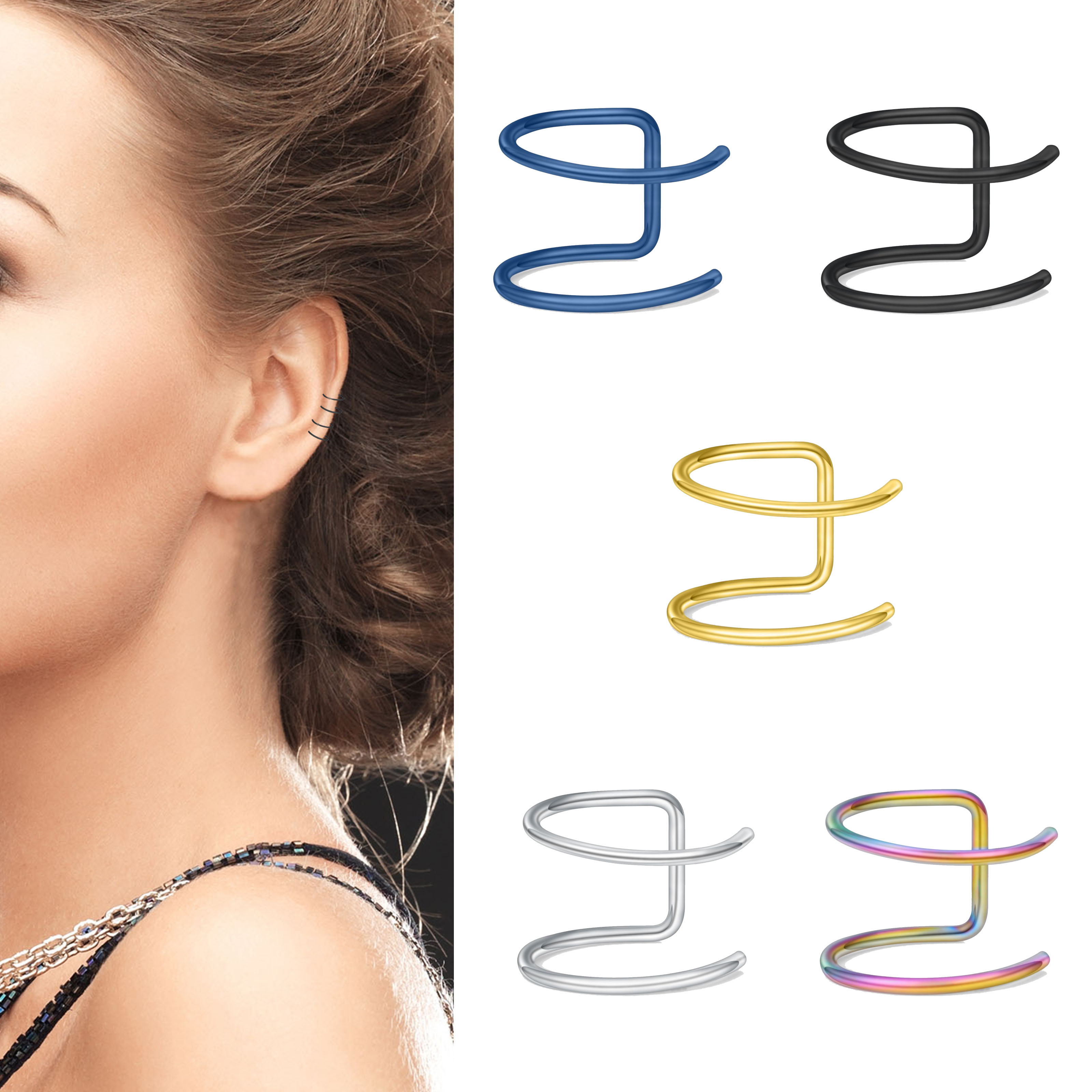 Body Jewelry Cartilage Earrings - 2pcs New No-Piercing Ear Cuffs -
