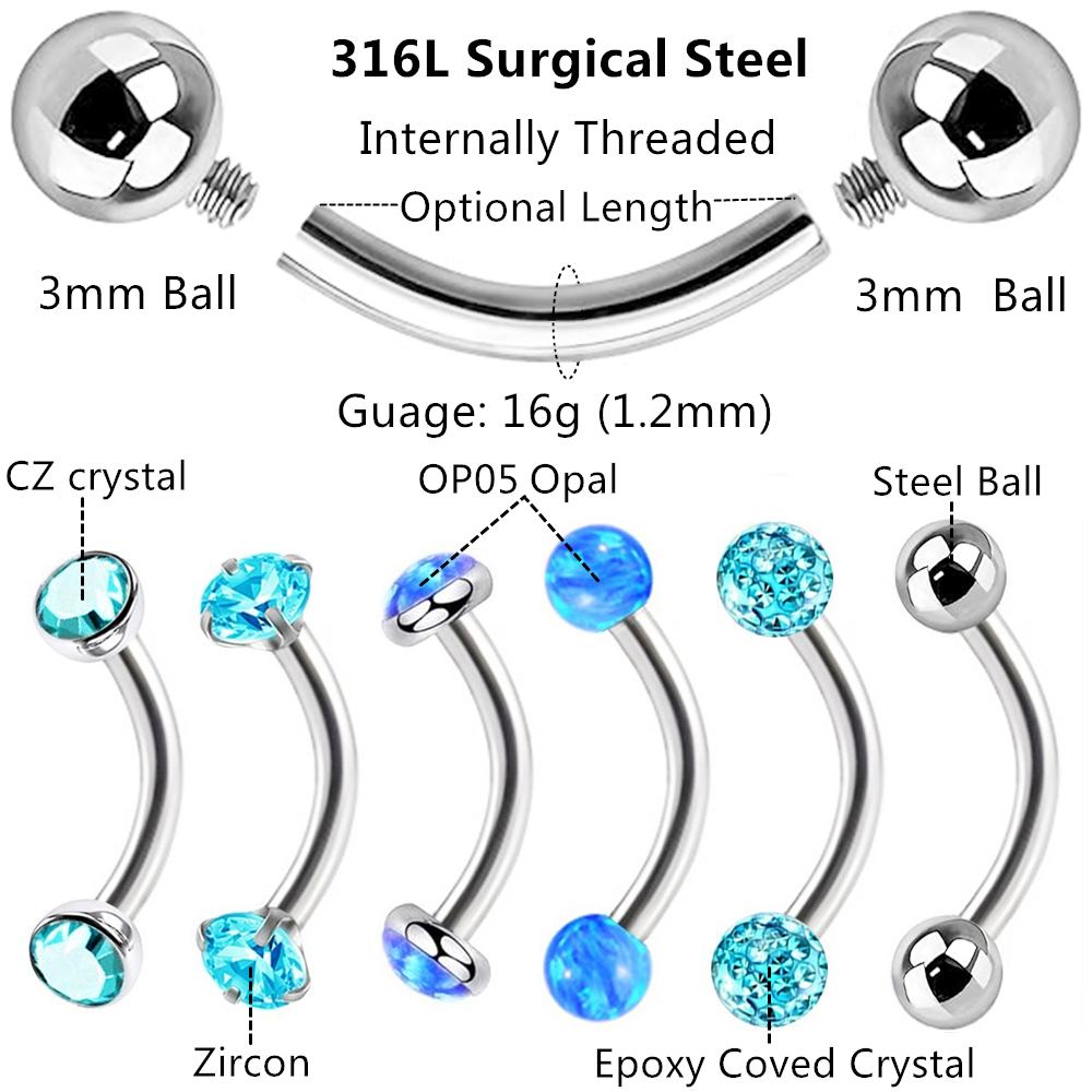 6pc 16g Mixed Type Opal Crysta - Body Jewelry Metal Types review and price